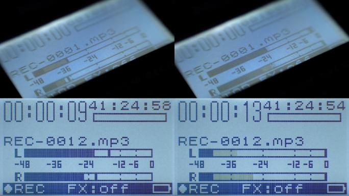录音时显示录音机、录音电平和数字计数器。