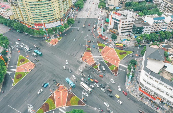桂林临桂路口交通航拍延时风景城市风光