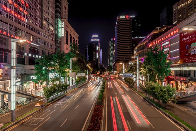 成都春熙路蜀都大道车轨夜景延时4K