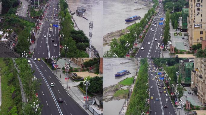 重庆南滨路城市桥梁车辆人文景色