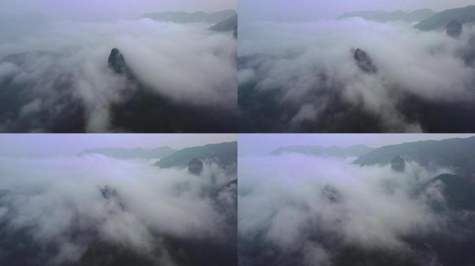 环绕航拍仙居饭蒸岩周边云雾缭绕4K