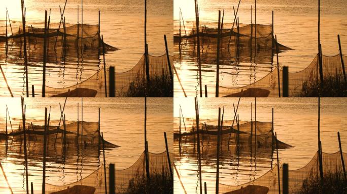 夕阳下小渔村的河水江水水面视频素材