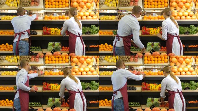 小企业主在商店里摆设杂货