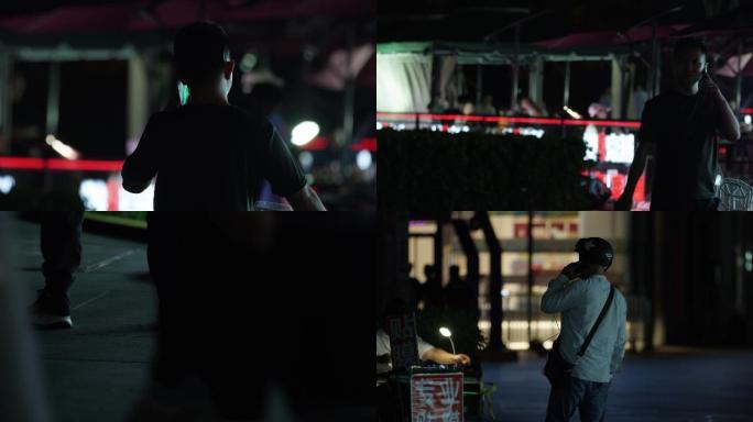北京夜晚街道 走路，打电话，男人背影4k