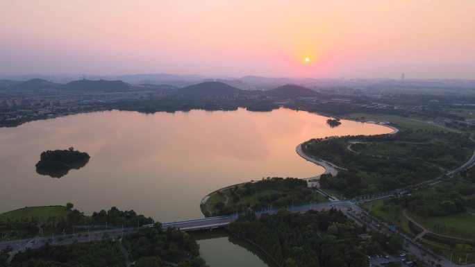 【徐州】航拍徐州大龙湖日落