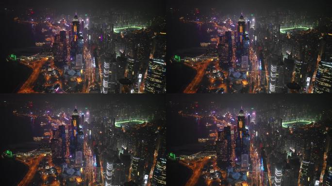 夜间照明香港市市中心湾交通街空中全景
