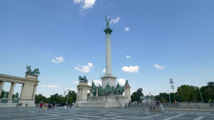 布达佩斯英雄广场城市建筑快速发展航拍延时