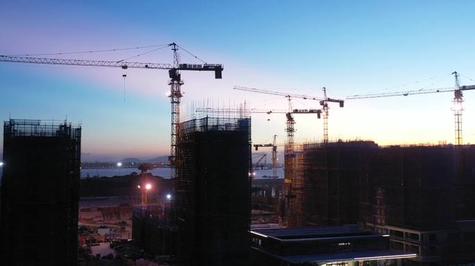 城市建设施工夕阳镜头