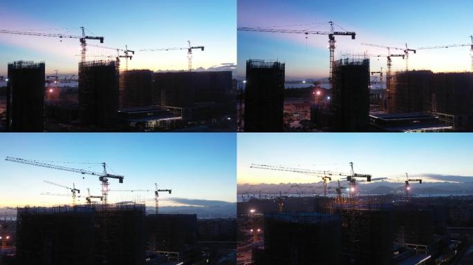 城市建设施工夕阳镜头