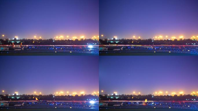 延时拍摄下的夜间商业航空机场