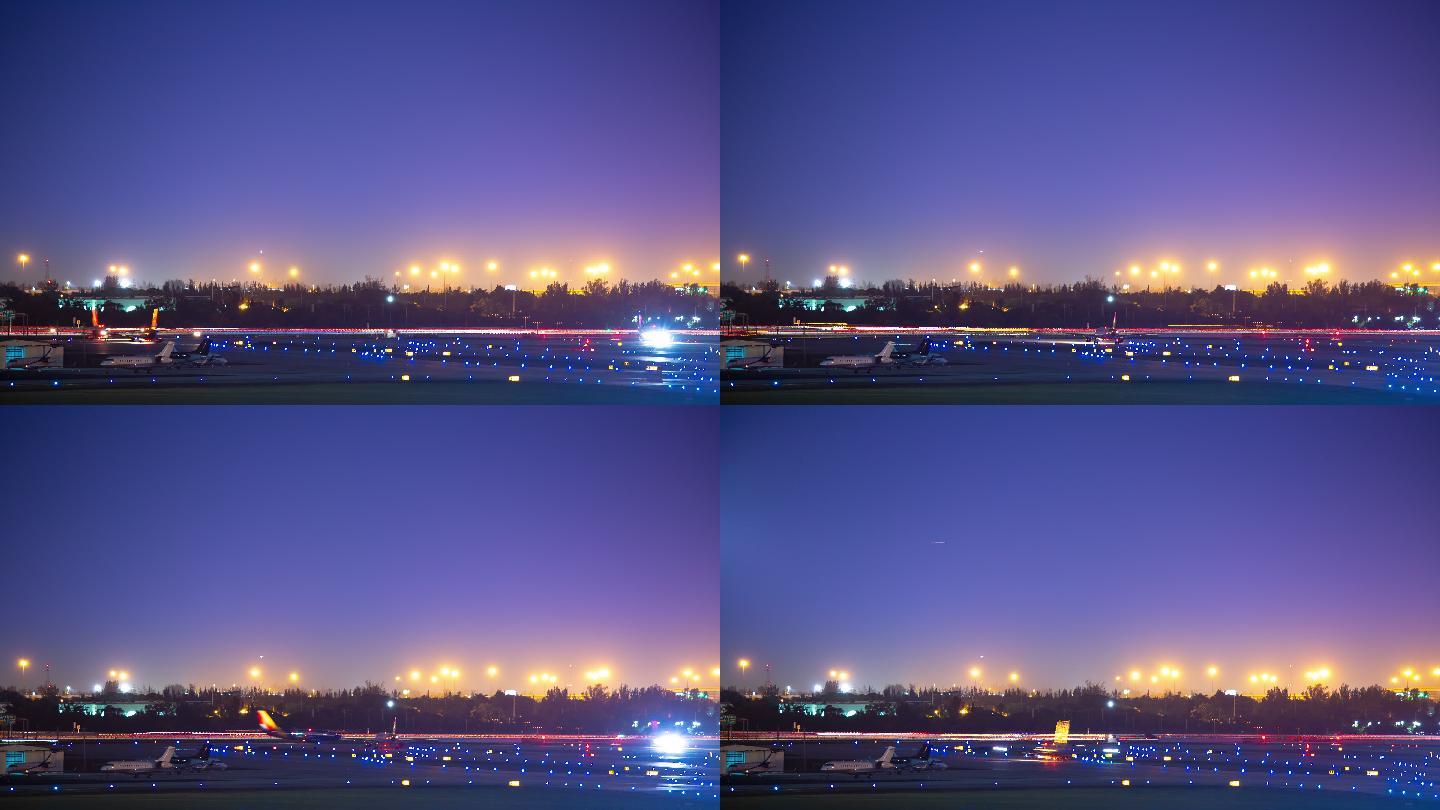 延时拍摄下的夜间商业航空机场