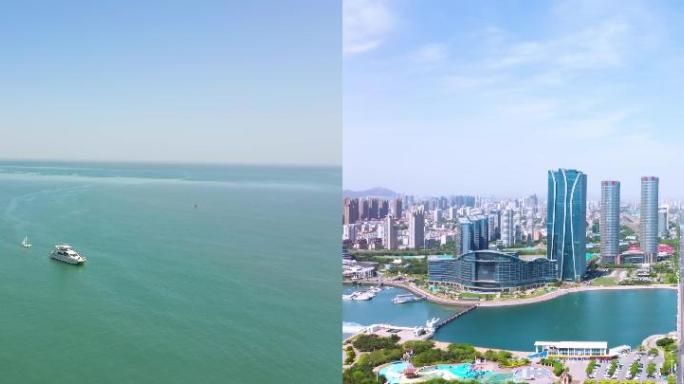 2021日照万平口帆船大海城市航拍4K