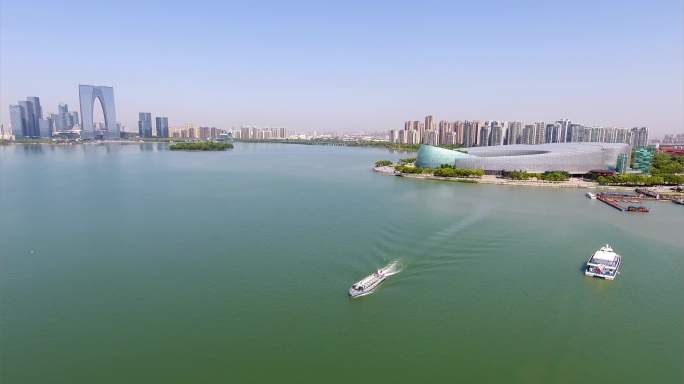苏州城市地标金鸡湖航拍4k视频素材