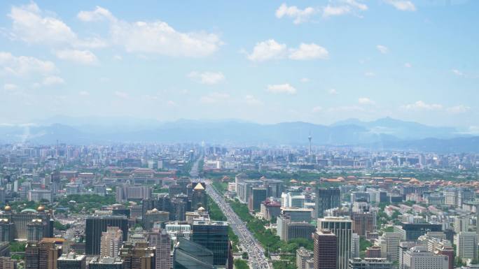 4K长安街俯瞰鸟瞰北京城市大道