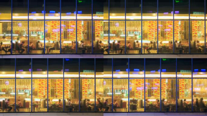 夜幕下餐厅咖啡馆延时摄影