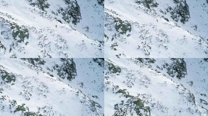 登山者在攀登雪山探险极限运动一个人独自爬