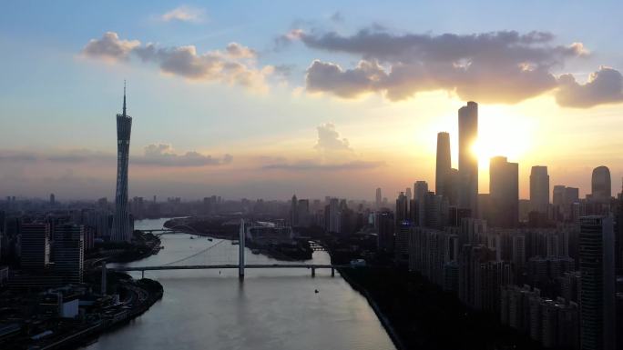 4k广州珠江新城城市航拍夕阳