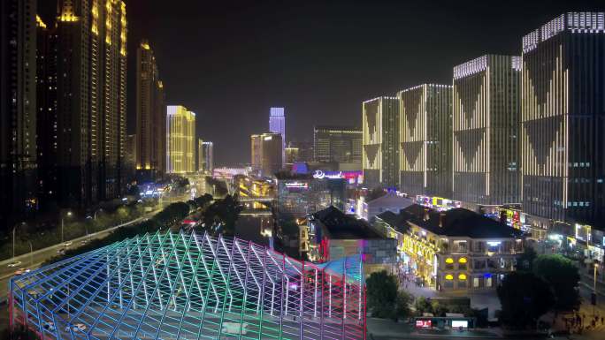 武汉夜景照明亮化商业街楚河汉街烟霞桥湖景
