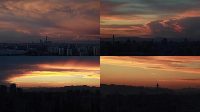 北京黄昏空镜头，云霞晚霞，城市傍晚中国尊