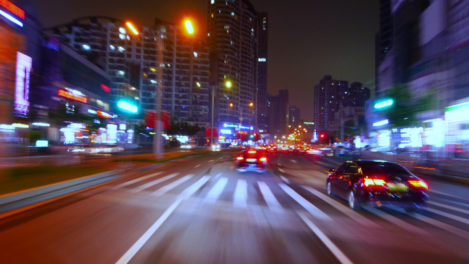 4K原创)繁华城市市区街道夜景移动延时摄