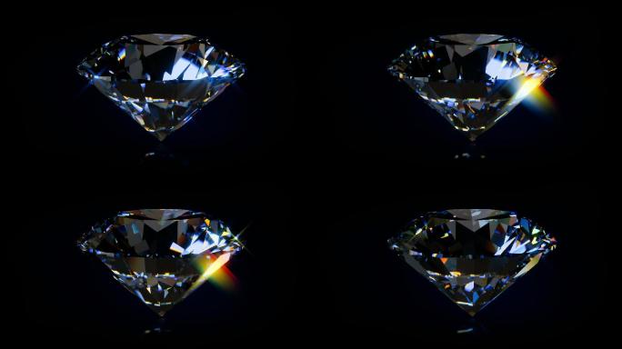 闪耀的蓝色钻石在黑色背景上旋转