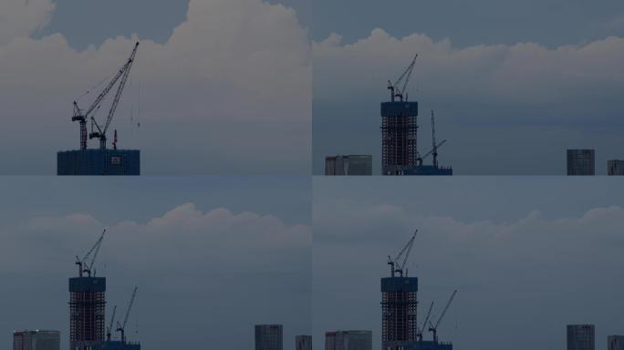 6K高楼顶塔吊与云层滚滚一组【延时】