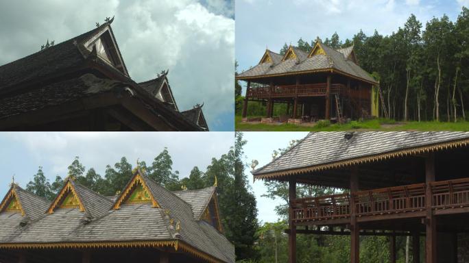 云南西双版纳傣族竹楼房屋建筑4k