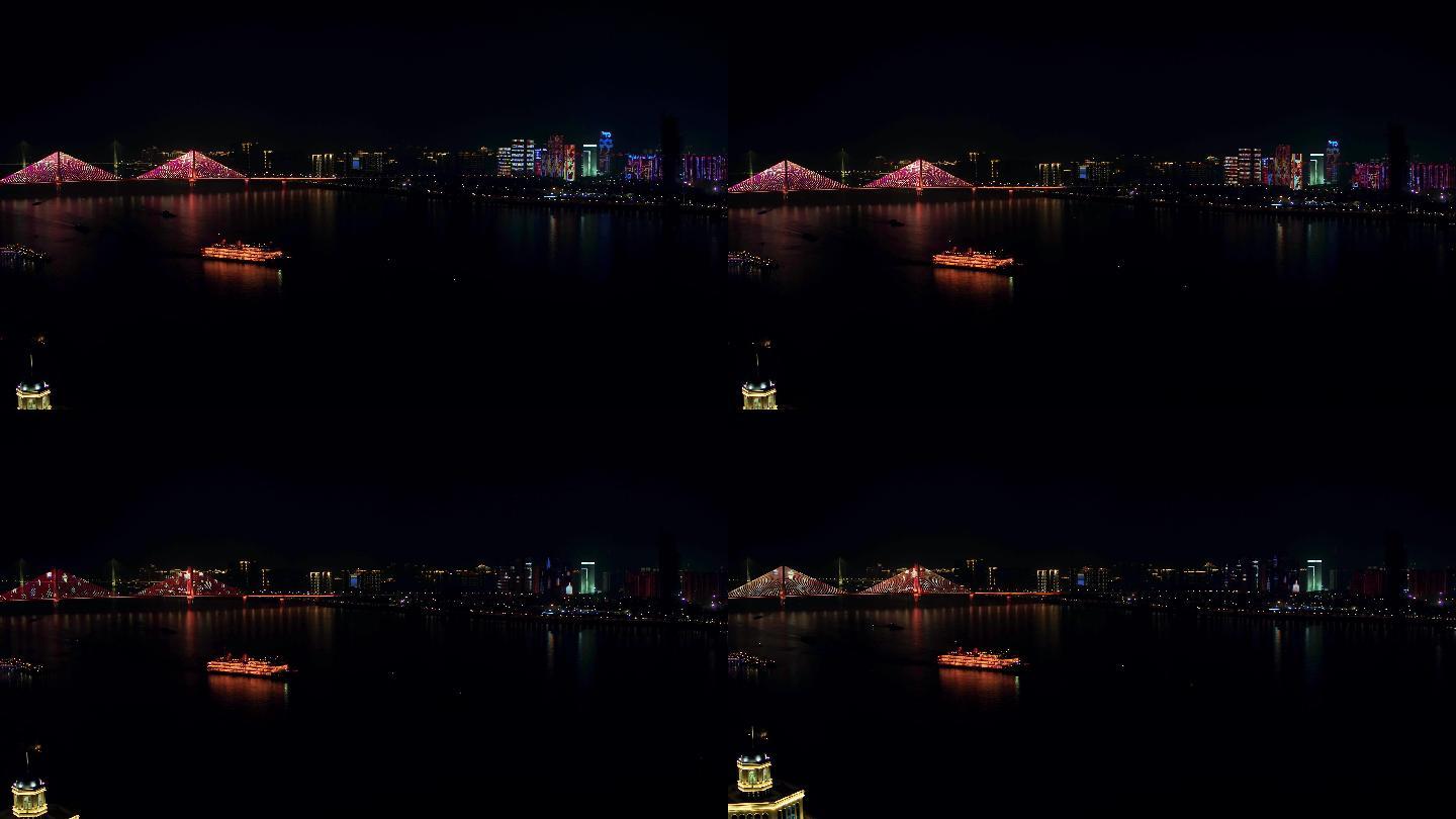 武汉夜景照明亮化一江两岸联动长江二桥游轮