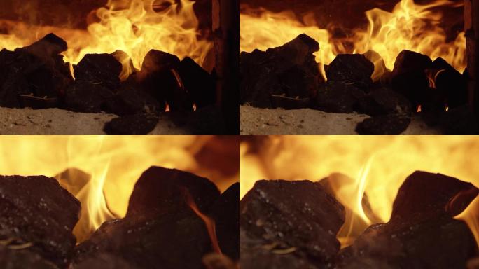 炭火炉火碳火火焰火苗火光特写意境A012