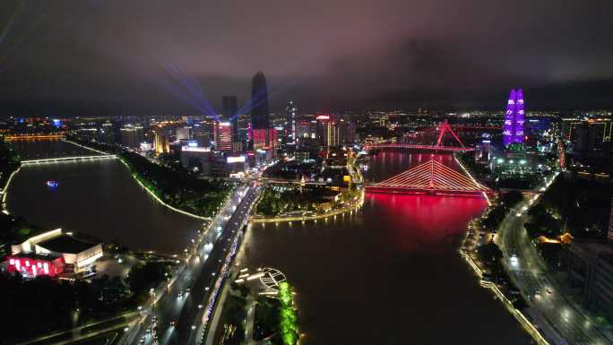 航拍5.4k宁波市区三江汇河夜景