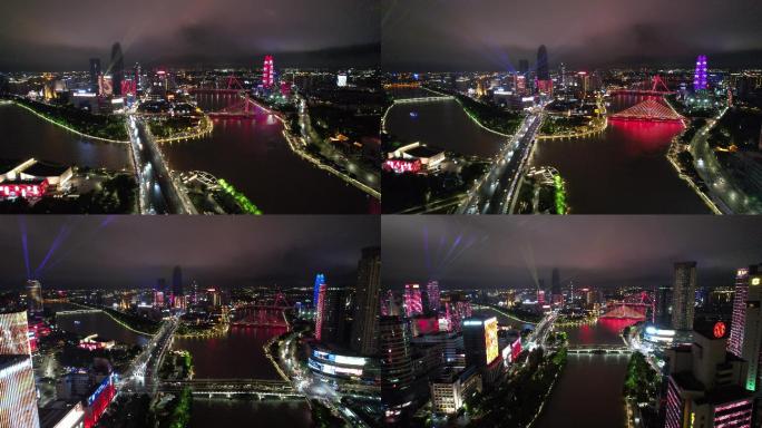 航拍5.4k宁波市区三江汇河夜景