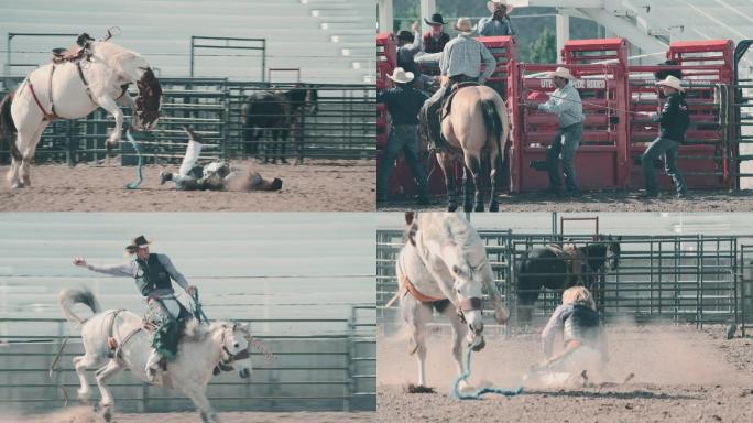 骑马竞技表演，牛仔从马背摔下来