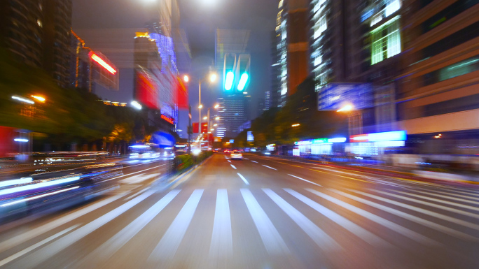 4K原创)繁华城市夜景街道大范围移动延时