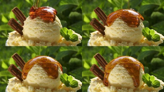 杯焦糖冰淇淋甜筒圣代雪糕甜品果酱美食美味