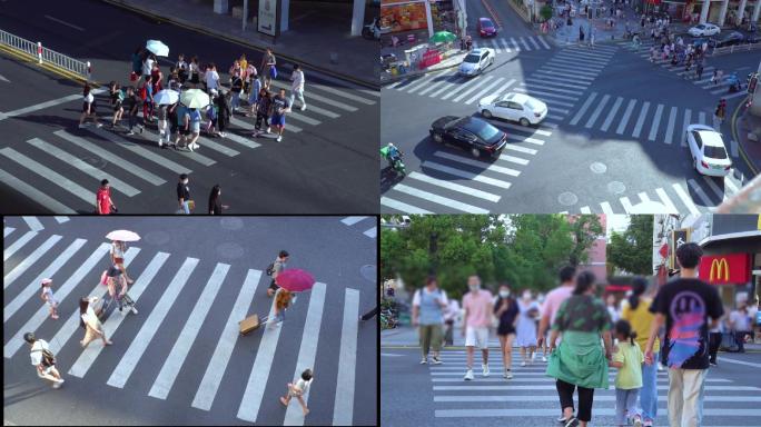 斑马线行人游客市民红绿灯延时摄影