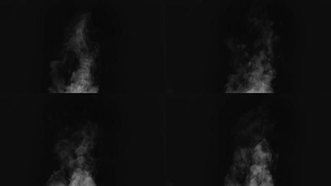 白蒸汽从黑色背景里冒出来。