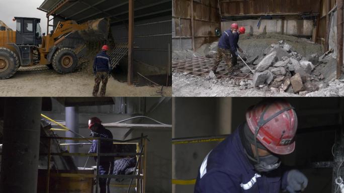 新疆选矿厂车工人石头粉碎工作