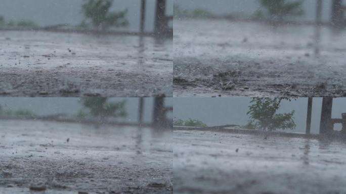 落雨的乡村小屋门前