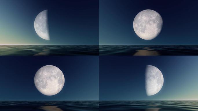 平静水面月亮月圆月缺