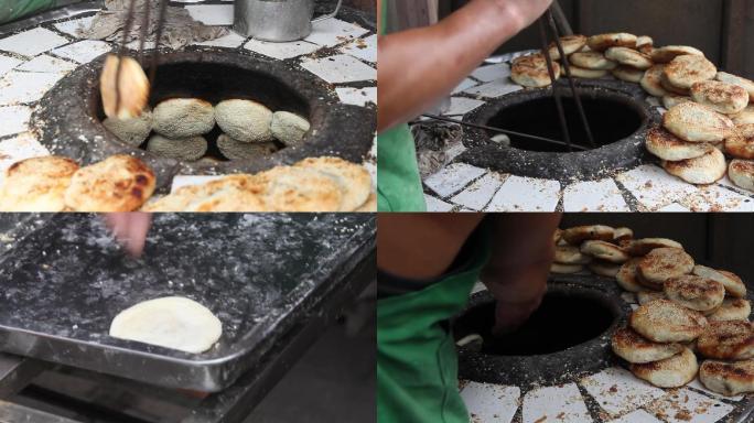 黄桥烧饼贴面饼传统美食制作过程A012
