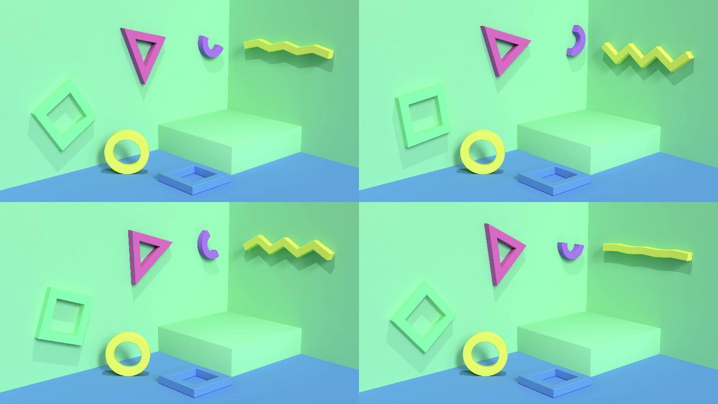 三维渲染动画插图多色方形构图