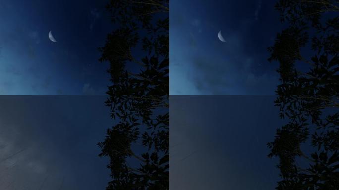 4K夜空月亮变下雨动态背景
