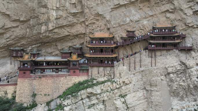 航拍衡山悬空寺