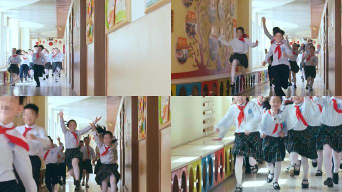 校园小学走廊学生小学生奔跑