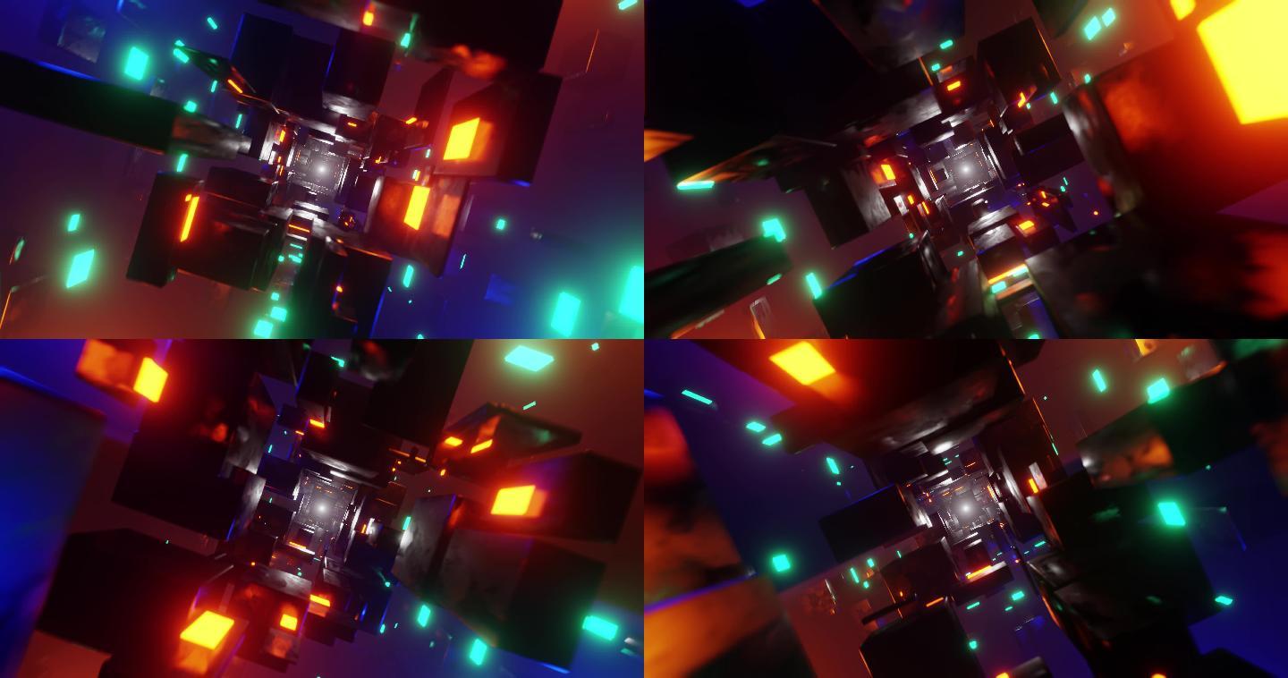 【4K】科幻赛博朋克霓虹穿梭隧道循环视频