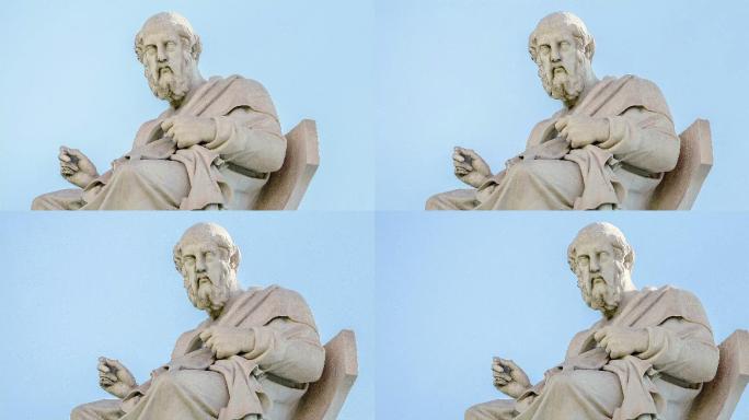 特写古希腊哲学家柏拉图的大理石雕像