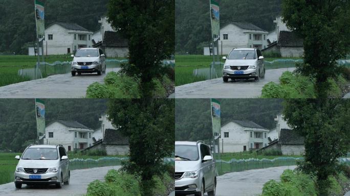 原创乡间小路雨中车子路过