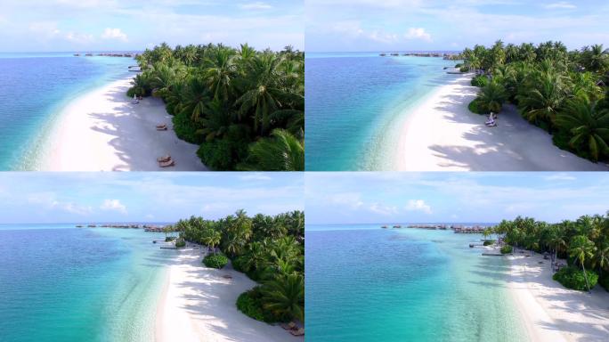 航空：豪华岛度假胜地异国情调的白色沙滩