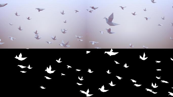 一群折纸鸟飞翔白鸽群鸟翱翔天空