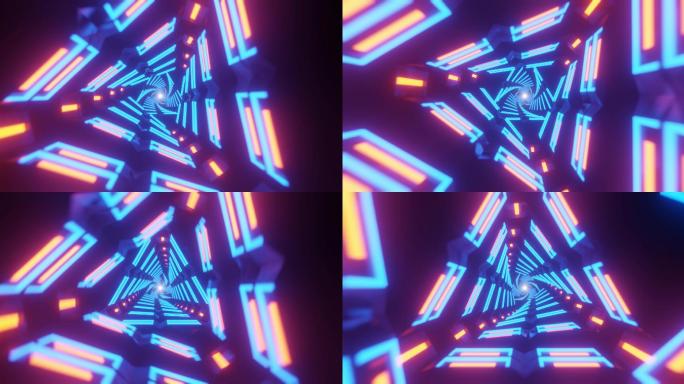 【4K】动感旋转三角霓虹穿梭隧道循环视频